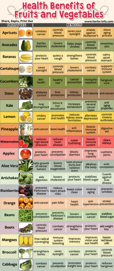 Amazing Health Benefits Of 20 Fruits And Vegetables – 99easyrecipes