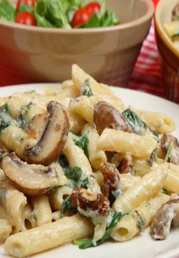 Pasta Recipe: Creamy Penne Florentine With Mushrooms And Spinach